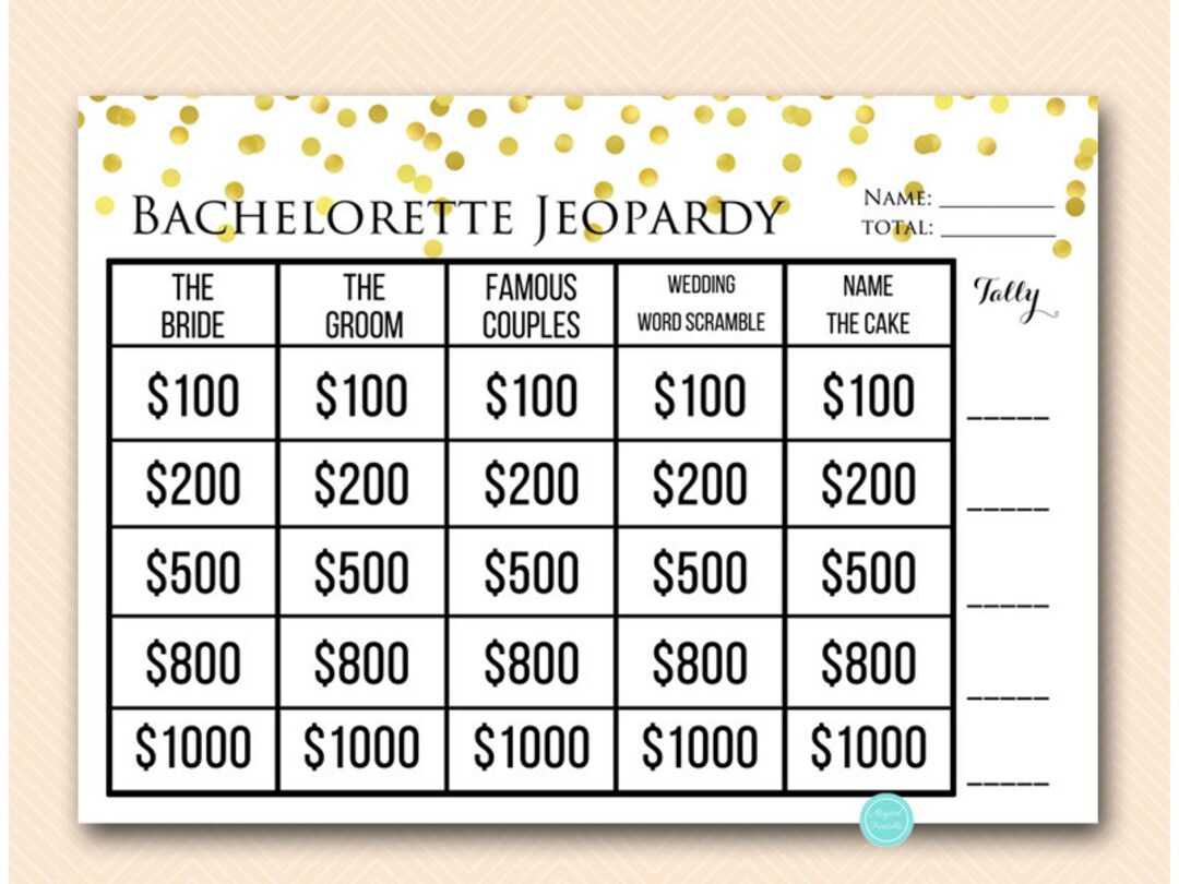 Gold Jeopardy Bachelorette Party Game, Who Knows the Bride, Who Knows