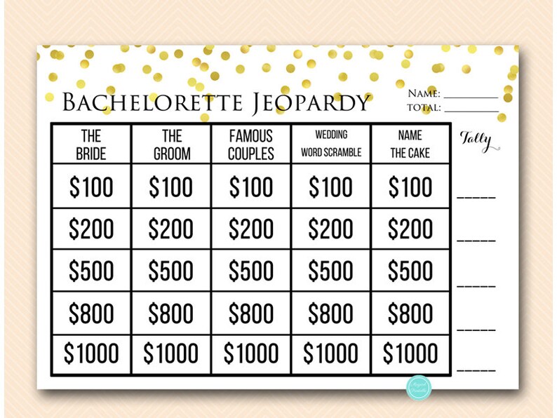 Gold Jeopardy Bachelorette Party Game Who Knows the Bride Etsy