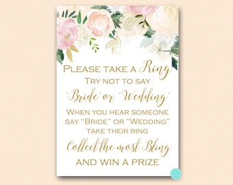 Pink Blush Dont Say Bride or Wedding Game, Don't Say Game, Put a Ring on it Game, Bridal Shower Game, Shower Games Download  bs530z