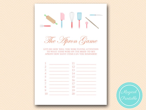 The Apron Game, Baking Theme, Kitchen Theme, Bridal Shower Games, Download Bridal Shower Games, Wedding Shower Games BS20 Il_570xn