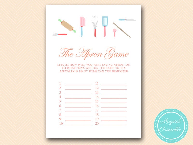 The Apron Game, Baking Theme, Kitchen Theme, Bridal Shower Games, Download Bridal Shower Games, Wedding Shower Games BS20