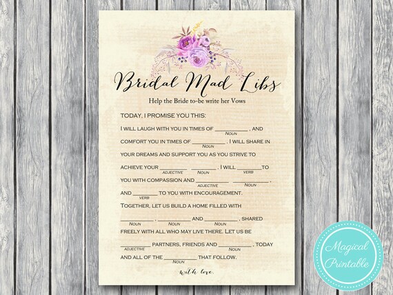 Bridal Mad Libs Help Bride Write Her Vows Version Bohemian Boho 