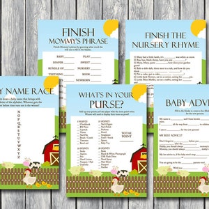 Farm animals Baby Shower Games Printables, Gender neutral, Farm Baby Shower Game Pack, Barnyard baby shower games, instant download TLC59
