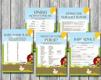 Animales bebé ducha juegos imprimibles, género neutro, paquete de juego de ducha de bebé de granja, corral bebe juegos, descarga inmediata TLC59