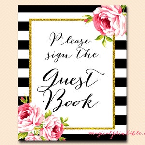Black Stripes and Gold Guestbook Sign, please sign the guestbook signage, Black Stripes Guestbook Sign, SN03 BS10 SN26 TLC04 bs10b