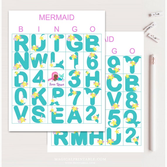100x Mermaid Bingo Cards, Printable Mermaid Birthday bingo, Birthday Girl Party Game, Fun birthday games, bingo game for birthday, bs701 Il_570xn