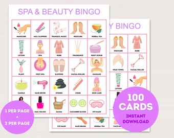 Spa & Beauty Bingo Cards, 100 Printable Spa  bingo, Spa Party Activity, Spa Party Game, Spa  Birthday Game, Spa themed bingo cards, bs701