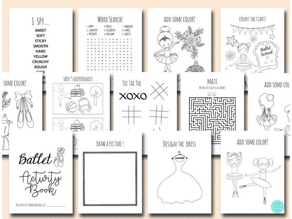 Pagine di libri da colorare e attività di balletto, file di