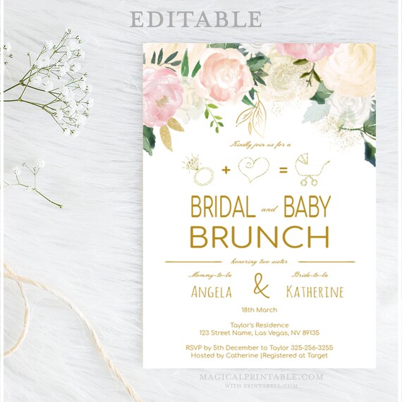 Editable Bridal and Baby Combined Invitation, editable invitation, personalize, blush pink