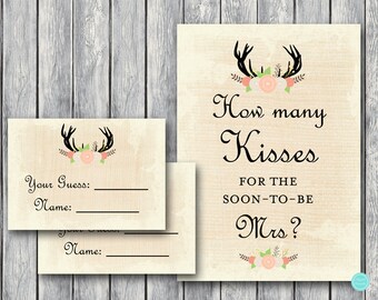 How many Kisses Sign, Guess how many Kisses there are in a jar, Rustic Bridal Shower Game printable, Country, Baby Shower Games, TLC21 BS41