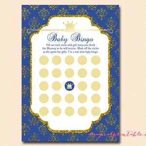 Baby Bingo, Baby Shower bingo, Prince Baby Boy, Royal Prince Baby Shower Games Printable, Baby Shower TLC109