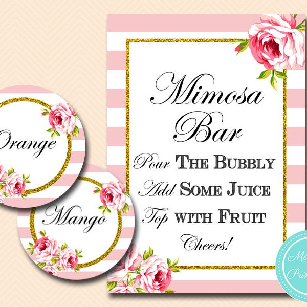 Pink and Gold Glitter Mimosa bar sign, wedding signage, Pink Chic bridal Shower Mimosa signs, bridal Shower signage BS11 SN27 TLC50