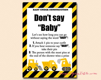 Don't say Baby Game, Diaper Pin Game, Pacifier Necklace Game, Construction Baby Shower Games Printable, Boy Baby Shower Games TLC20