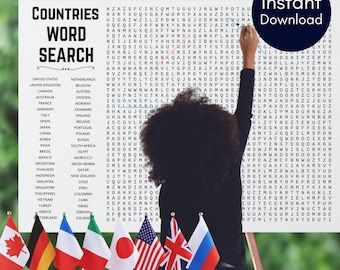 Jätteordsökning, Ordsökning om länder, Utskrivbar ordsökning om geografi, Stor ordsökning, Jorden runt, PDF Jätteordsökning TLC727