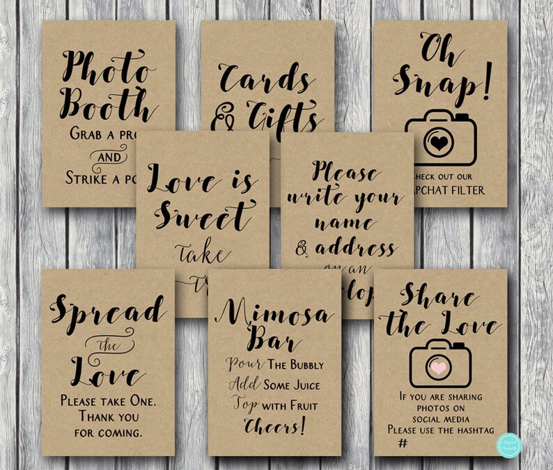 Rustic Bridal Shower Table Signs Bridal Shower Signs Etsy