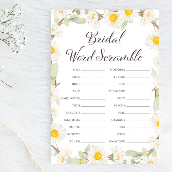 Bridal word scramble, bridal shower scramble game,  Daisy bridal shower, Daisy theme, Spring bridal shower game, daisy wedding shower, BS691