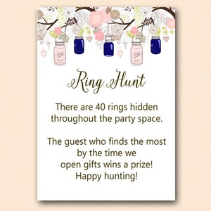 Ring Hunt, Pink Blue Mason Jars Bridal Shower Games, Ring Hunt Game, Look for Rings, Ring Game, Bridal Shower Ring Hunt BS479 tlc479