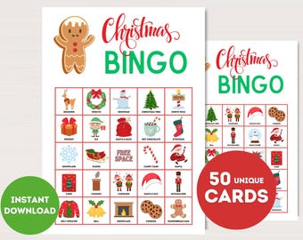 Cartões de bingo de Natal, bingo de Natal para impressão, jogo de festa de Natal, jogos divertidos de Natal, jogo de bingo para a família para festa de Natal BS701 JK