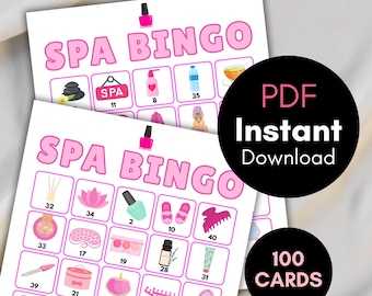 Spa Bingo Cards, 100 Printable Spa  bingo, Spa Party Activity, Spa Party Game, Spa  Birthday Game, Spa & Beauty themed bingo cards, bs701
