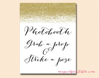 Photo booth sign, photobooth, instant download, grab a prop sign, wedding sign, Gold Glitter Bridal Shower Sign, baby Shower Sign BS88 SN21