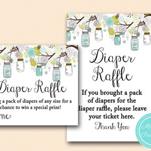 Diaper Raffle ticket and sign, Rustic Mason Jars Baby Shower, Baby Shower Games & Activities, Instant Download Games Printable TLC146