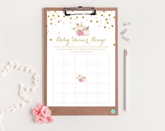 Virtual Baby shower game, Baby gift item bingo cards, baby bingo, Fall Baby Shower, Pink and Gold Pumpkin, Instant Download, TLC680