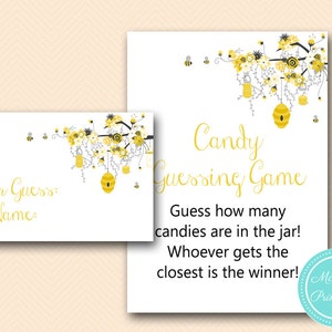 Candy Guessing Game Printable, Guess how many candies in Jar, Bee Baby Shower Game, Gender Reveal, Baby Shower Activities BS185 TLC185 MB MP