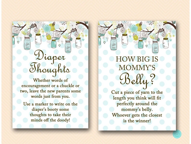 Mason Jars Baby Shower Games Printables Teal Mason Jar Baby Etsy