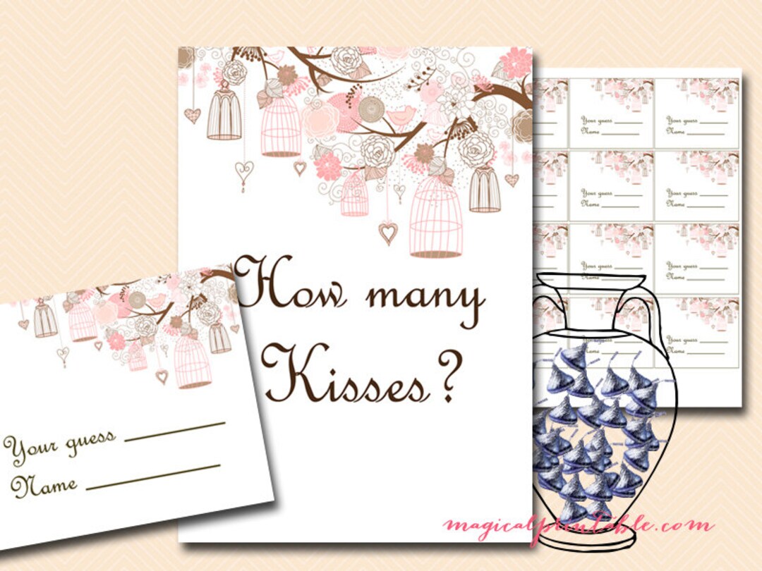 How Many Kisses Sign, Guess How Many Kisses There Are in a Jar, Pink ...