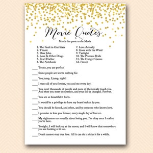 Gold Confetti Bridal Shower Movie quote game, famous quotes, Gold Confetti Bridal Shower Game, Gold Bachelorette Games, hens party game BS46
