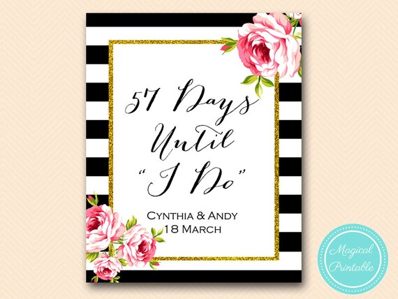 Personalized Floral, Chic Days until Wedding, Count Down to Wedding Sign, Bridal Shower Sign, bridal shower decoration BS10 SN26 bs10b Il_570xn