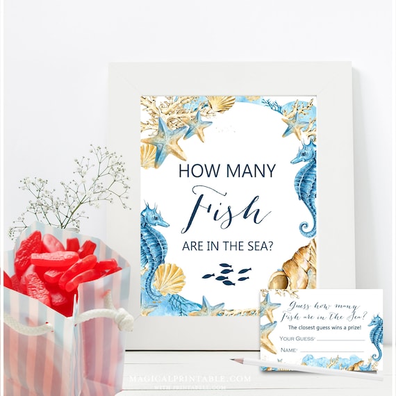 Guess How many Fish are in the Sea , guess how many candies, how many fish, Beach Bridal Shower Game, Beach Baby Shower, BS520 TLC520 Il_570xn