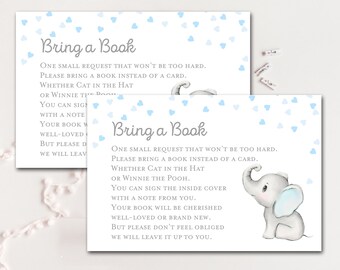 Books for baby, bring a book insert, bring a book instead, Gray and Blue Elephant Baby Shower Game, Blue Elephant Baby Shower, TLC689