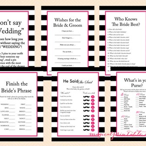 Hot Pink, Black and White Stripes Bridal Shower Games Package, Printable, Download, Modern Bridal Shower Games, Wedding Shower Games BS22