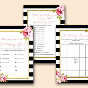 Black Stripes and Gold Birthday Games, Who knows the Birthday Girl Best, How old was birthday girl, How well do you know birthday girl, BP10