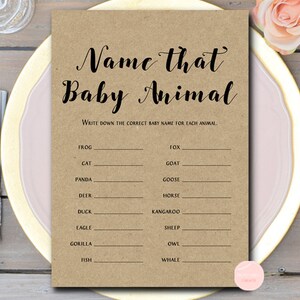 Kraft Rustic Baby Shower Games, Name the baby animal game, Baby Shower Baby Animal Game, Baby Animal Shower Game, Baby Shower Games TLC596