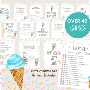 Over 40 Ice Cream Sprinkle Baby Shower Games Bundle, Baby Sprinkle Games, Sprinkled with love baby shower, Baby Shower Package,TLC108 TLC743