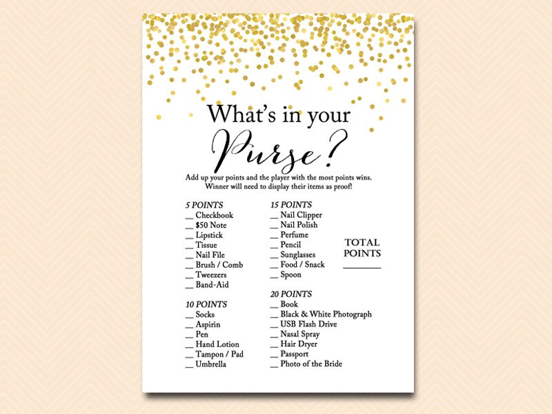 What's in Your Purse Wedding Game, Bachelorette Party Game