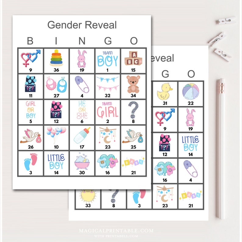 100x Gender Reveal Bingo Cards Printable Baby Shower Bingo - Etsy