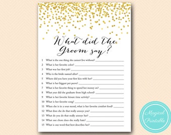 Virtual What did the Groom Say, What did he say about her, The Newlywed Game, Gold Confetti Bridal Shower, Bachelorette, Wedding Shower BS46