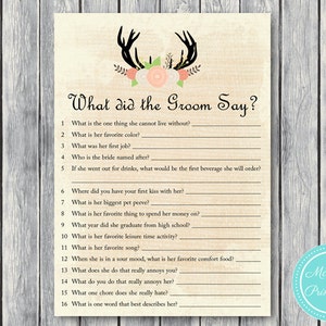 Burlap What did the Groom Say, What did he say about her, The Newlywed Game, Burlap Bridal Shower, Bachelorette, Wedding Shower BS41