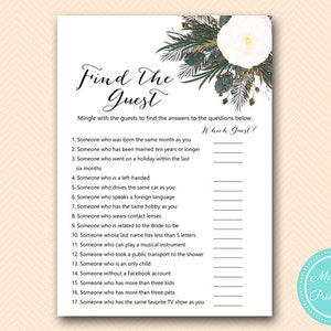 Trouver le jeu de douche nuptiale invité, jeu de douche nuptiale, jeu de douche nuptiale fleur blanche, Floral blanc, Bachelorette BS437