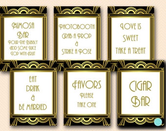 Gold Roaring Twenties Bridal Shower Decoration Signs, Art Deco, Gold Roaring Twenties Wedding Signs BS31