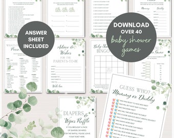 Succulent Baby Shower Games Bundle, Greenery Baby Shower, Eucalyptus Baby Shower, Succulent Baby Shower Games Template, TLC699