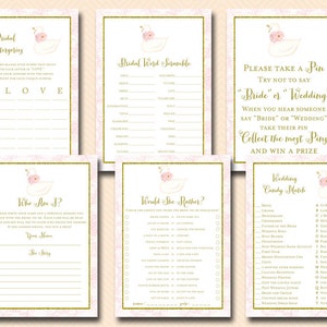 Swan Bridal Shower Games Package, Instant Download, pass the prize, wedding candy match, who am i, Bridal shower games download BS627