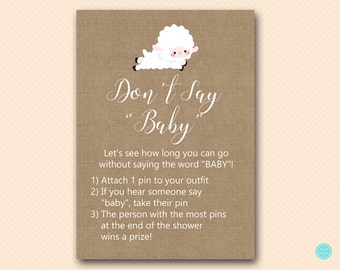 Baby Lamb Dont Say Baby Game, Dont say baby sign, Clothespin Game Printable, Baby Shower Game,  Baby Shower Game Printable TLC504