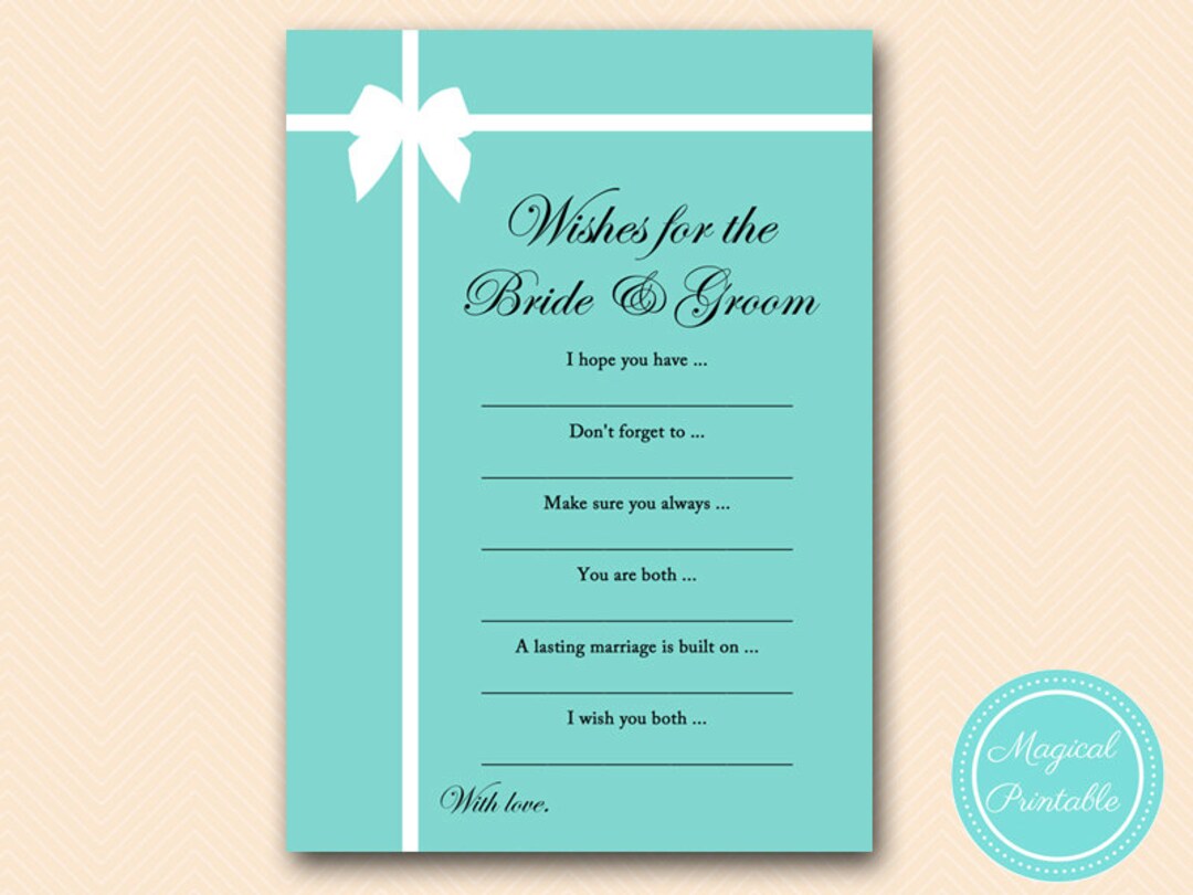 Wishes for the Bride and Groom Card and Sign, Aqua Bridal Shower Game