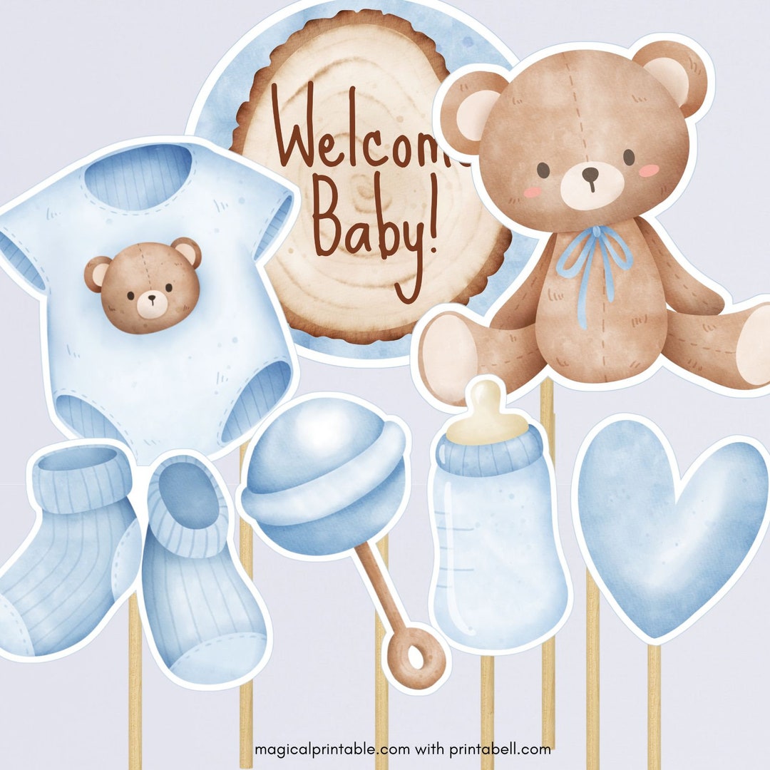 Printable Blue Teddy Bear Centerpiece, Boy Baby Shower Centerpiece ...