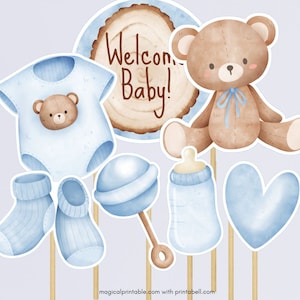 Printable Blue Teddy Bear Centerpiece, Boy Baby Shower Centerpiece, Blue Teddy Bear Cutouts, Boy Teddy Baby Shower Decorations TLC709