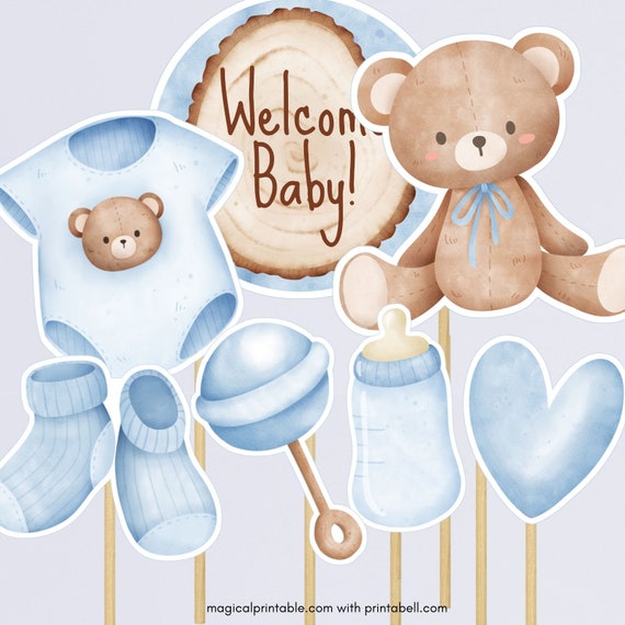 Printable Blue Teddy Bear Centerpiece, Boy Baby Shower Centerpiece, Blue Teddy Bear Cutouts, Boy Teddy Baby Shower Decorations TLC709 Il_570xn